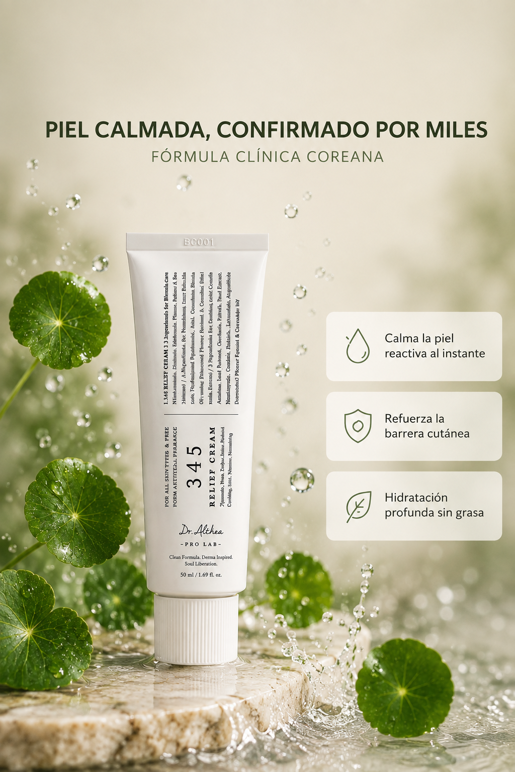 345 Relief Cream ® – Fórmula calmante coreana con Centella Asiática y Ceramidas | Piel sensible