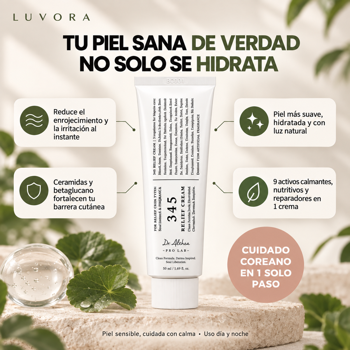 345 Relief Cream ® – Fórmula calmante coreana con Centella Asiática y Ceramidas